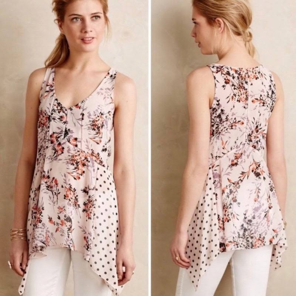 Anthropologie Floral Chiffon Top